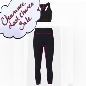 Barbie Bandier XS Black W/ Pink Trim 7/8 Leggings & Sports Bra 2 Piece Set